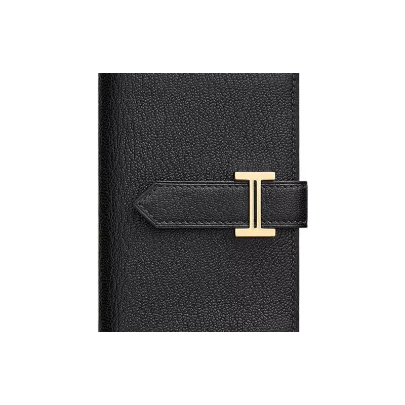 HERMES Bearn Mysore Goat Skin Wallet Mini Unisex Noir Black-4