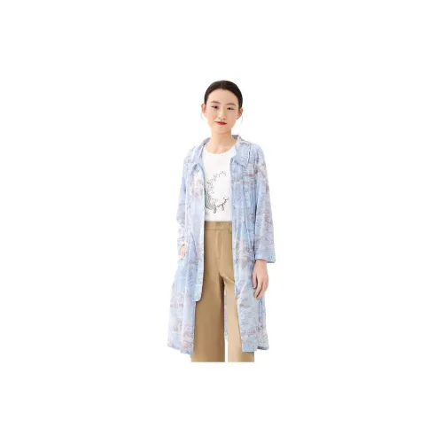 JZ. ANNAKRO Trench Coats Women's Floral Light Blue