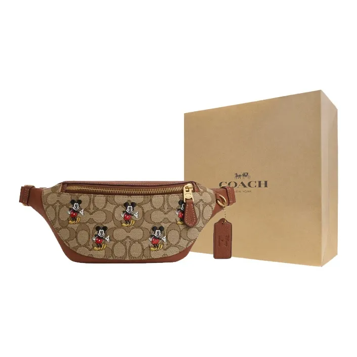 COACH X Disney Collaboration Leather One Shoulder Crossbody Fanny Pack Large Size Men's Umber With Classic Monogram-4