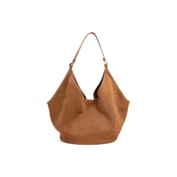 VENOF Matte Cowhide Leather Shoulder Bag Large Size Women's Sand Velvet Brown/Dense Mist Coffee