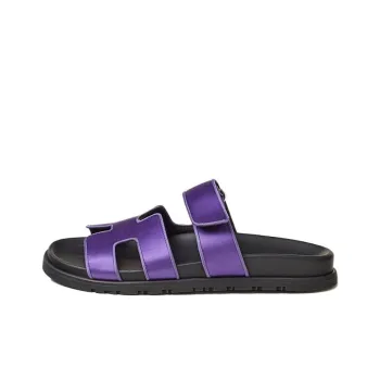 HERMES Chypre Rubber Sole Slide Slippers Women's Black Purple