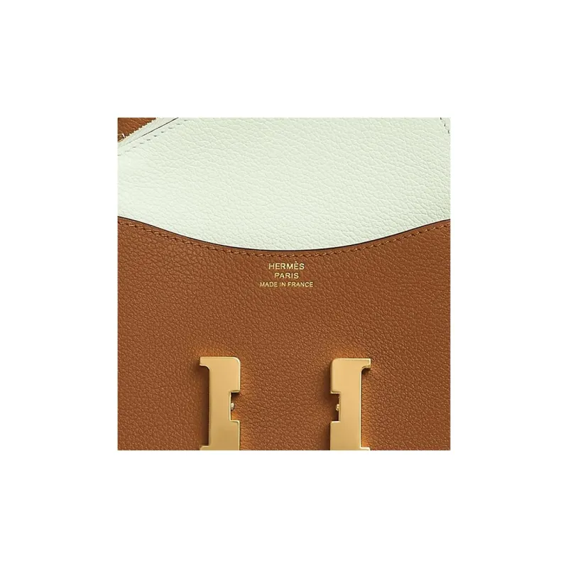 HERMES Constance Slim Evercolor Calfskin Card Holder Coin Purse Fanny Pack Women's Gold Brown/Bubble Green-4