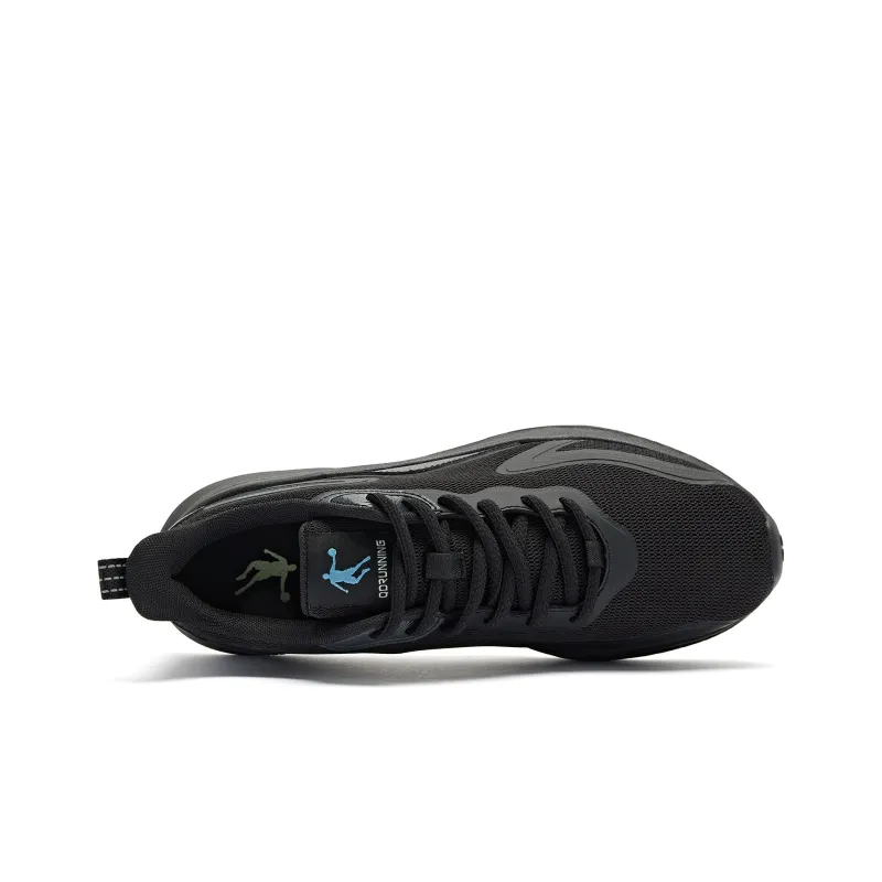 QIAODAN Cushioning Anti Slip And Wear Resistant Low Top Running Shoes Men's Black Island Blue-3