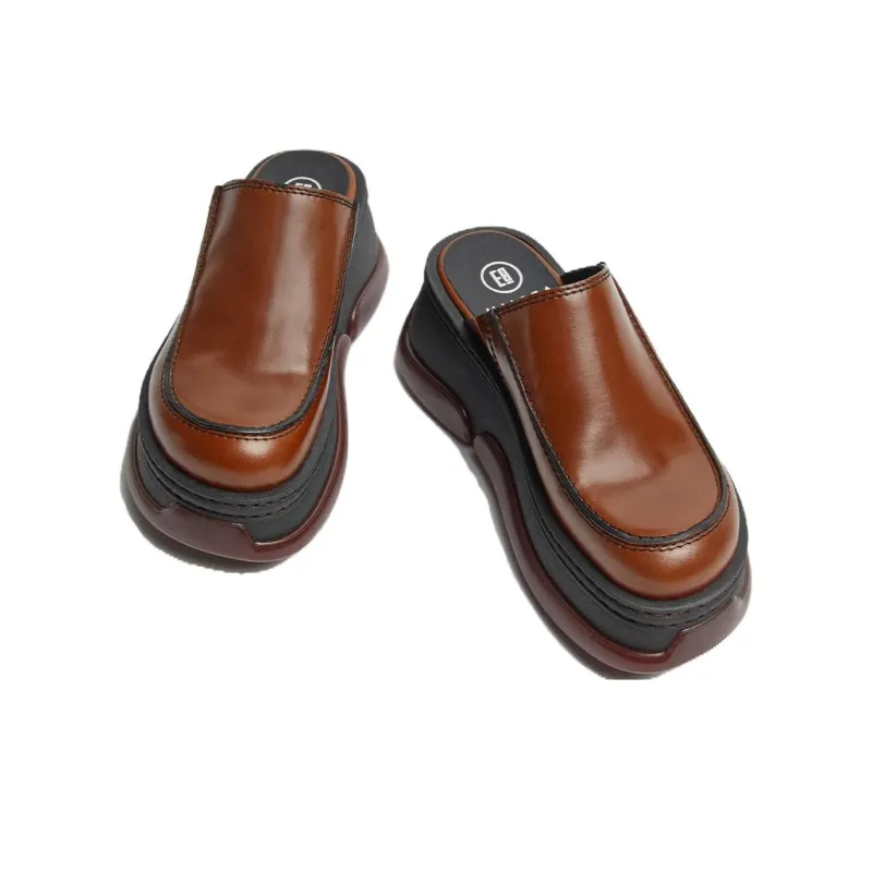 MIISTA Closed Toe Slippers 7cm Women's Brown-2