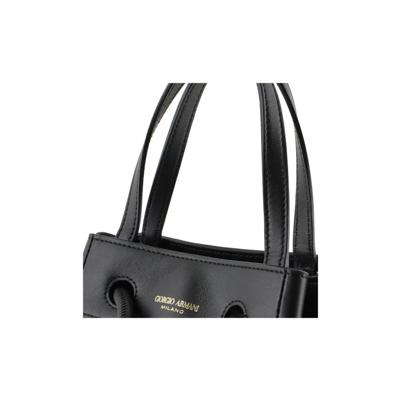 GIORGIO ARMANI Pleated Nappa Leather Bucket Bags Shoulder Bag Crossbody Bag Handbag Small Size Women's Black-4