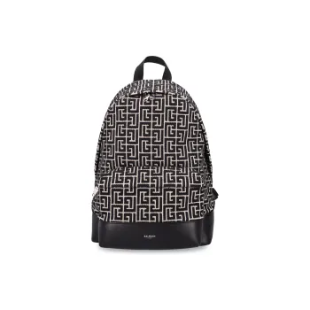 BALMAIN Cotton With Polyester Backpack Men's Black Beige Yellow