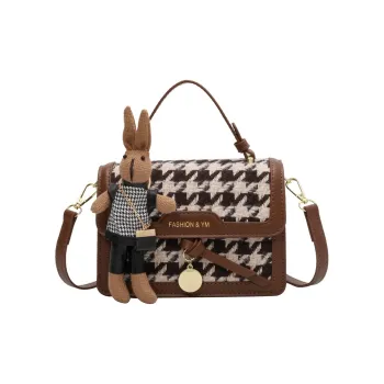 NOMK PU Coated Wool Handbag Shoulder Bag Crossbody Bag Women's Coffee/Black