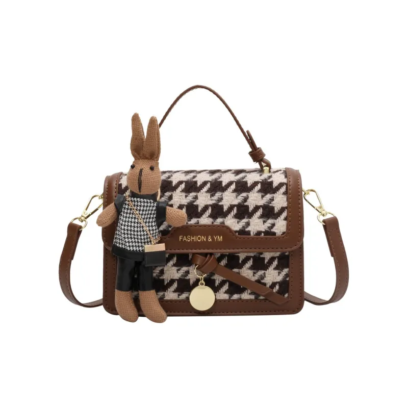 NOMK PU With Woolen Handbag, Shoulder Bag, Crossbody Bag Women's Coffee/Black-0
