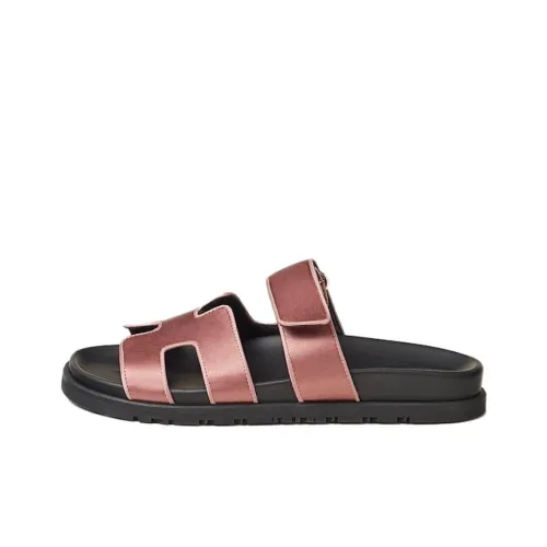 HERMES Chypre Slide Slippers Women's Black/Pink