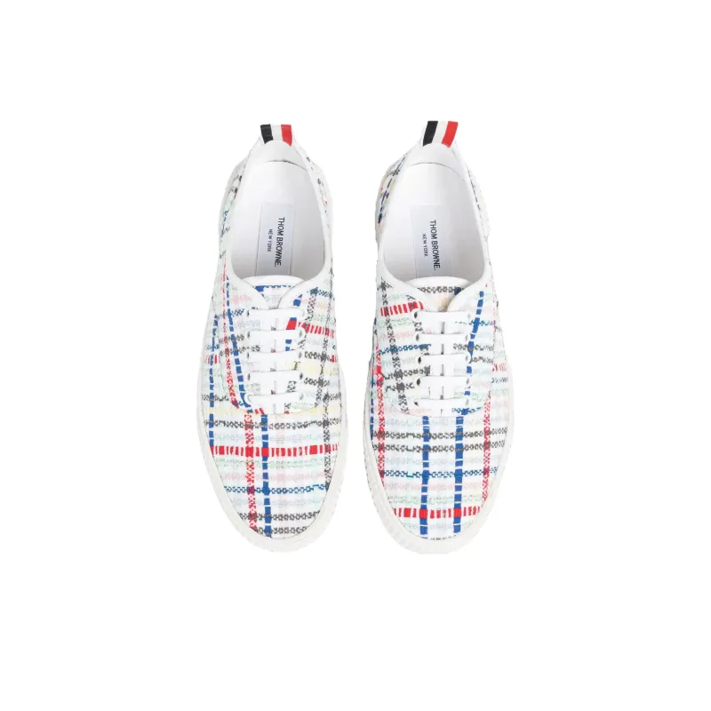 THOM BROWNE Heritage Seersucker Tulle Lace Up Sneakers-3