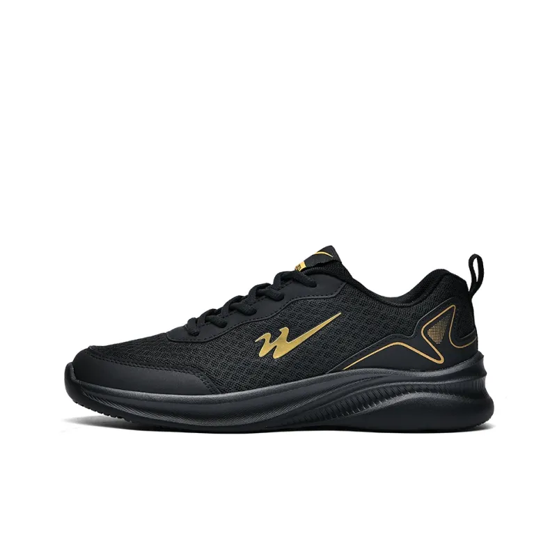Binary Cushioning Rebound Lightweight Breathable Slip Resistant Low Top Running Shoes Men's Black Gold-0