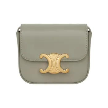 CELINE Triomphe Shiny Cow Leather Shoulder Bag Crossbody Bag Mini Women's Gray Green