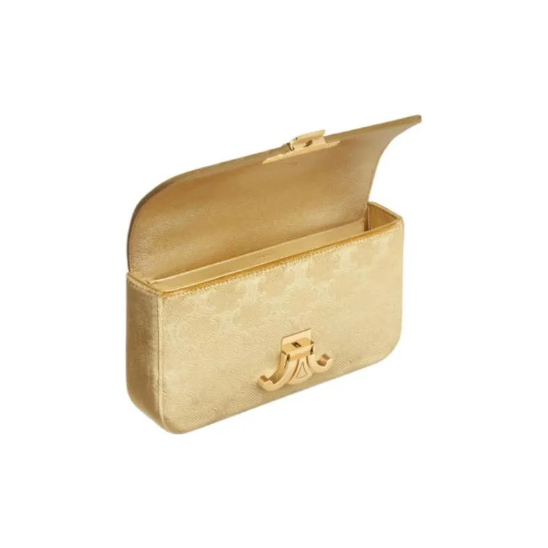 CELINE Triomphe Velour Crossbody Bag Shoulder Bag Women's Gold-3