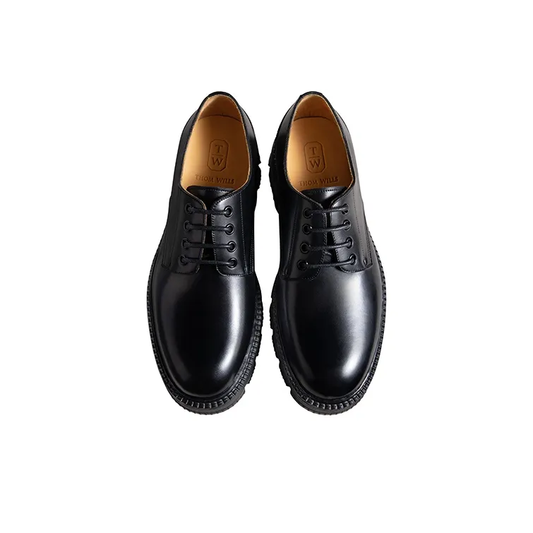 THOM WILLS Business Versatile Calfskin Derby Shoes Casual Shoes Men's Black-2