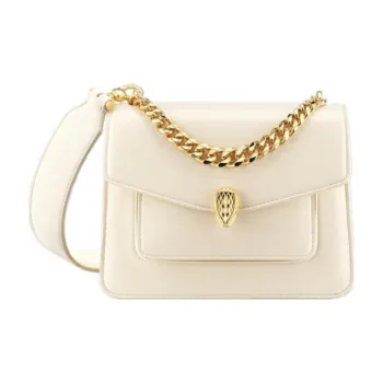 BVLGARI Serpenti Forever Series Lambskin Shoulder Bag Trumpets Women's Ivory Opal White