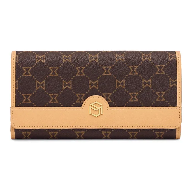 MashaLanti PVC Coin Purse Card Holder Wallet Regular Women's Dark Brown & Apricot-0