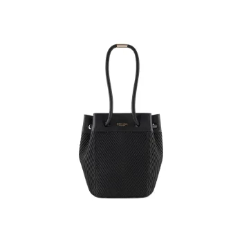 GIORGIO ARMANI Pleated Nappa Leather Bucket Bags Shoulder Bag Crossbody Bag Handbag Small Size Women's Black