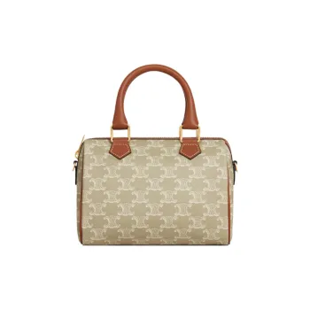 CELINE Cow Leather Boston Bag Shoulder Bag Crossbody Bag Handbag Small Size Women's Greige