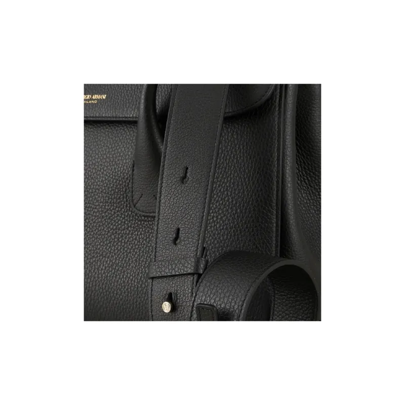 GIORGIO ARMANI Leather Shoulder Bag Crossbody Bag Handbag Large Size Women's Black-4
