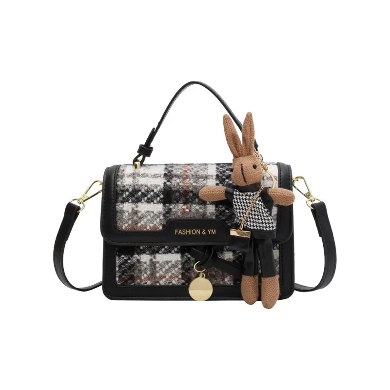 NOMK PU With Woolen Handbag, Shoulder Bag, Crossbody Bag Women's Coffee/Black-18