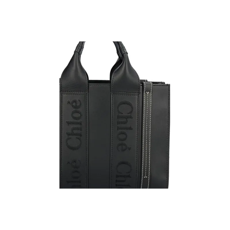 Chloe Woody Calfskin Shoulder Bag, Crossbody Bag, Handbag Trumpets Women's Black-4