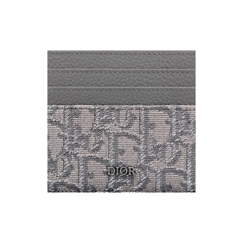 DIOR Monogram All Over Print Fabric & Smooth Cow Leather With Card Slot Card Holder Men's Metallic-3