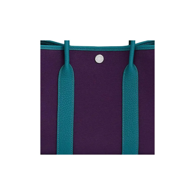 HERMES Garden Party Canvas With Leather Garden Handbag Regular Women's Grape Purple/Coral Blue-3