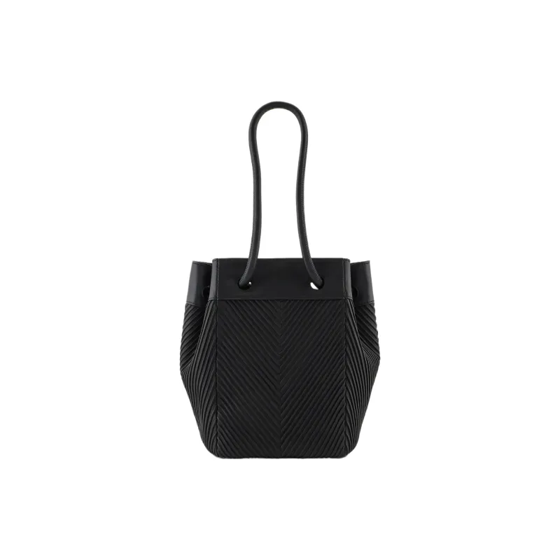 GIORGIO ARMANI Pleated Nappa Leather Bucket Bags Shoulder Bag Crossbody Bag Handbag Small Size Women's Black-2