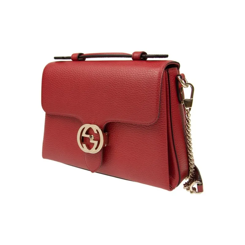 GUCCI Litchi Grain Leather Messenger Bag, Shoulder Bag Women's Red-1