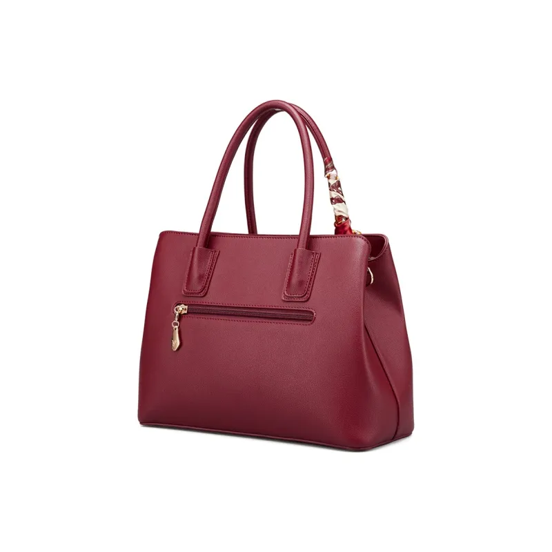 YEARCON Synthetic Leather Handbag Women's Ecru/Burgundy/Apricot-6
