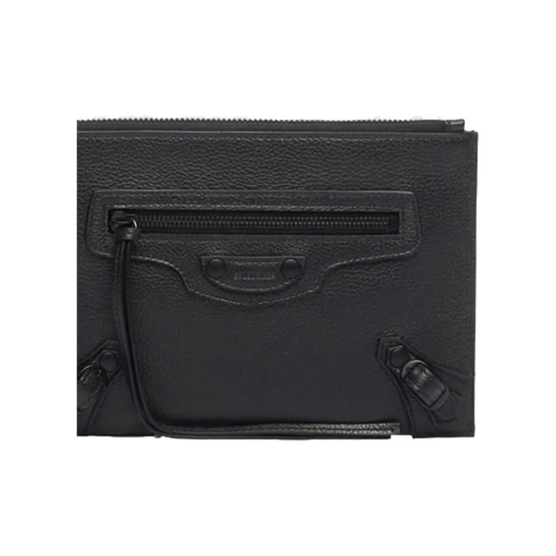 Balenciaga Cow Leather Makeup Bags Clutches Women's Black-4