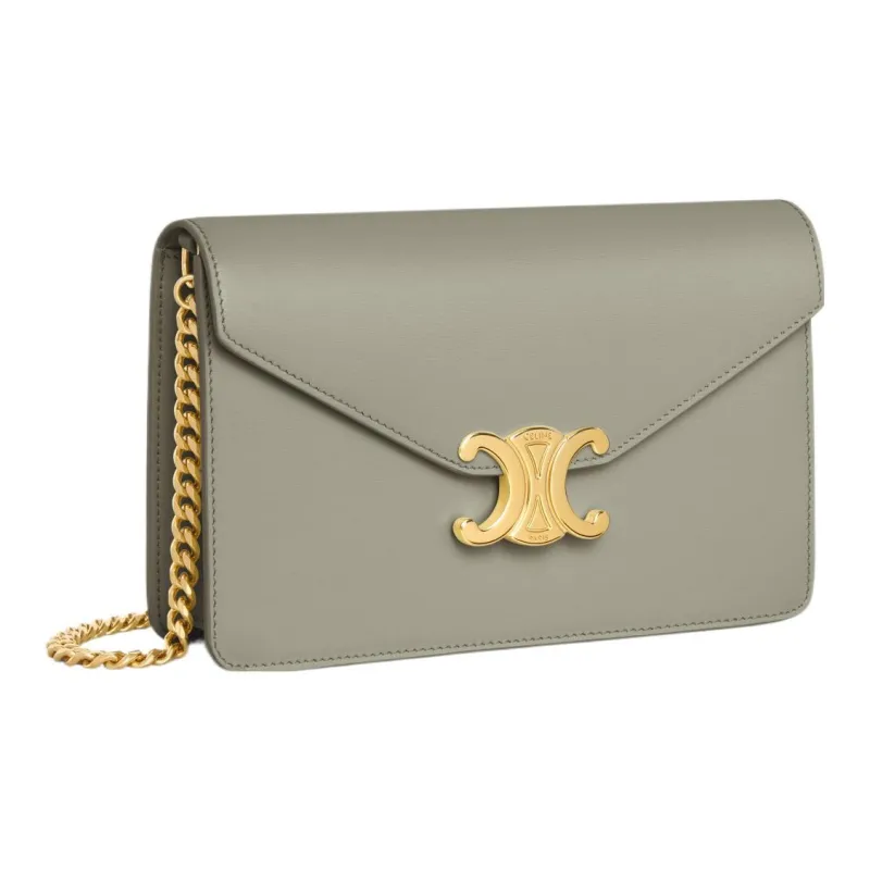 CELINE Shiny Cow Leather Shoulder Bag, Crossbody Bag, Wallet Mini Women's Gray Green-1