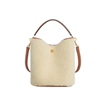 CELINE Sheepskin Bucket Bags Shoulder Bag Crossbody Bag Handbag Women's Natural Color & Brown Umber