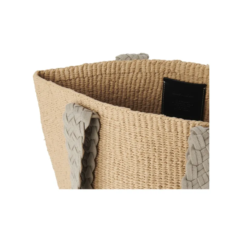Chloe Woody Calfskin Basket Bag, Handbag, Shoulder Bag Large Size Women's Gray & Natural-3