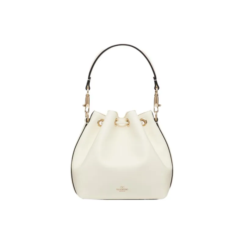 Valentino Locò Calfskin Bucket Bag, Handbag, Shoulder Bag, Crossbody Bag Women's Ivory White-3