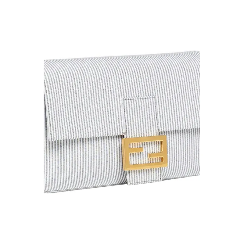 FENDI Baguette Fabric Cow Leather Patchwork Portable Crossbody Bag Shoulder Bag Medium Size Women's Light Blue-4