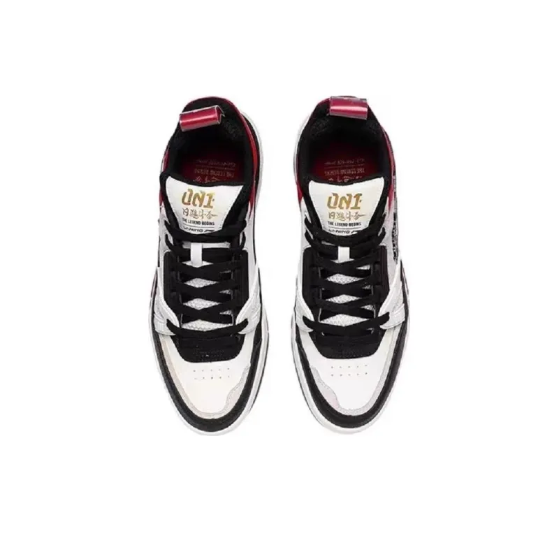 LiNing 001 Legend Begins Anti Slip And Wear Resistant Lightweight Low Top Skateboard Shoes Men's Black White Red-3