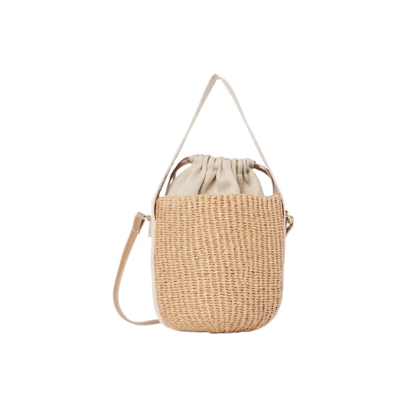 Chloe Woody Calfskin Basket Bag Shoulder Bag Crossbody Bag Handbag Small Size Women's Nude Pink-2