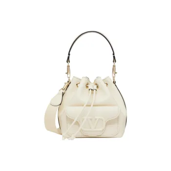 Valentino Locò Calfskin Bucket Bag Handbag Shoulder Bag Crossbody Bag Women's Ivory White