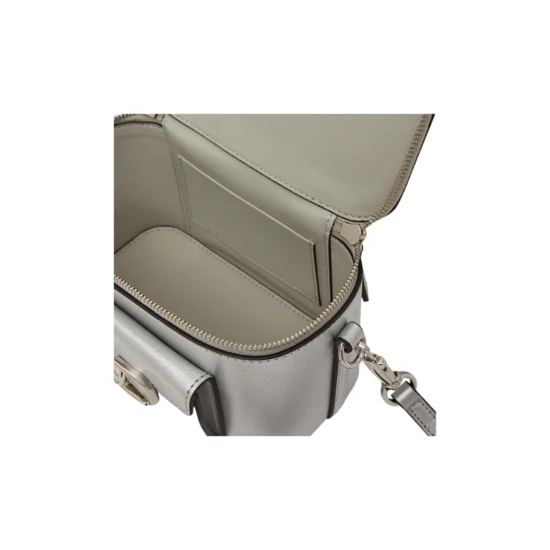 Valentino Locò Calfskin Handbag, Shoulder Bag, Crossbody Bag Mini Women's Silver-6