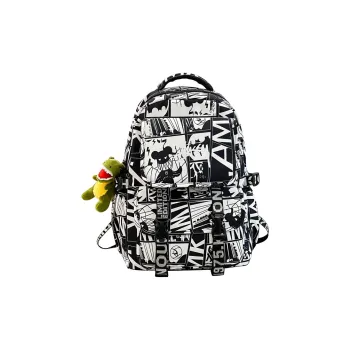 Deli Bear Nylon Fabric Backpack Large Size Unisex Green/Multicolor/White/Black White