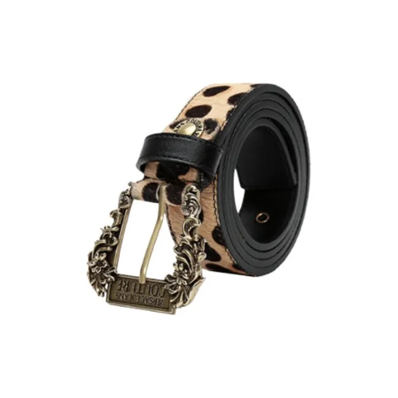 VERSACE Leopard Print Design Pin Buckle Leather Belts Women's Multicolor Width 3.5CM-2