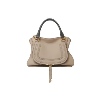 Chloe Marcie Natural Grained Calfskin Handbag Large Size Women's Heather Gray