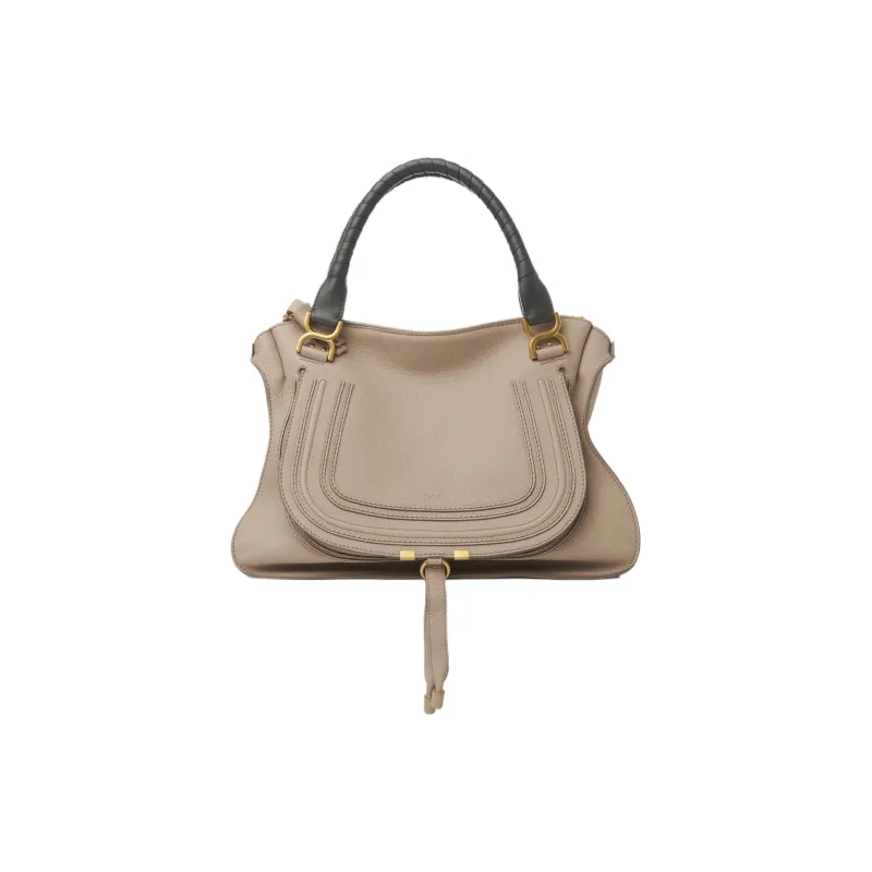 Chloe Marcie Natural Grained Calfskin Handbag Large Size Women's Heather Gray-0