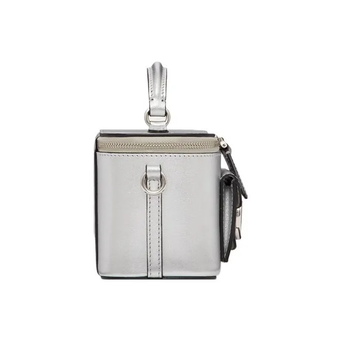Valentino Locò Calfskin Handbag, Shoulder Bag, Crossbody Bag Mini Women's Silver-2
