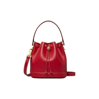 TORY BURCH Leather Bucket Bags Shoulder Bag Crossbody Bag Handbag Women's Conservative Red