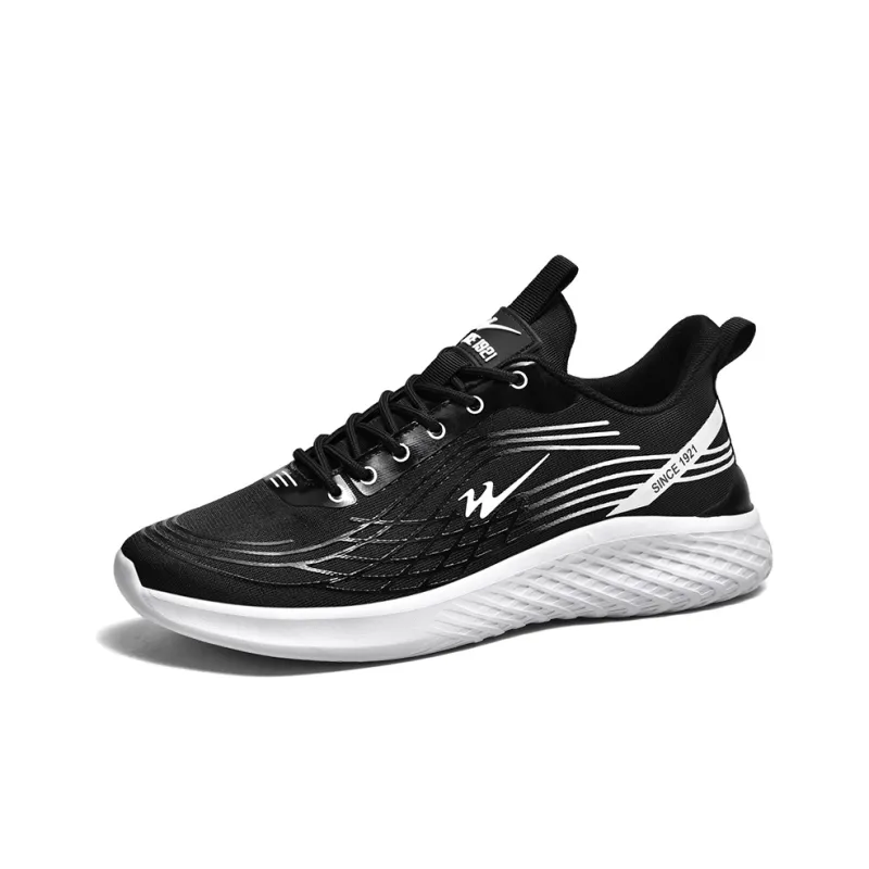 Binary Anti Slip Wear Resistant Low Top Running Shoes Men's Black White-1