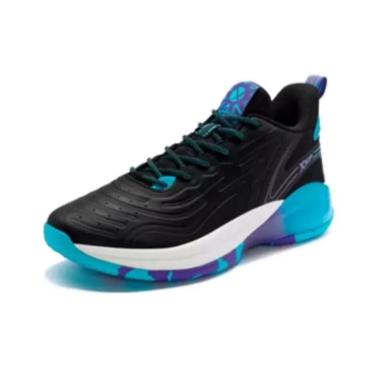 XTEP Cushioning Anti Slip And Wear Resistant Low Top Basketball Shoes Men's Black Blue-1