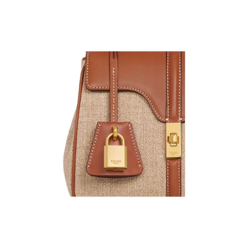 CELINE 16 Natural Calfskin Shoulder Bag Crossbody Bag Handbags Mini Women's Light Camel Tan-3