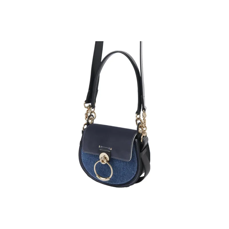Chloe Tess Denim With Calfskin Shoulder Bag Crossbody Bag Small Size Women's Denim-1